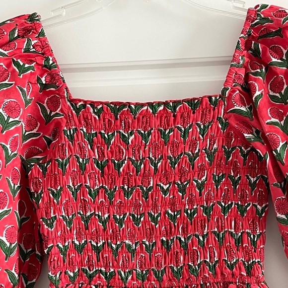 Mon Coco 100% Cotton Smocked Floral Mini dress  with Puffed Sleeves Extra Small - Picture 3 of 16